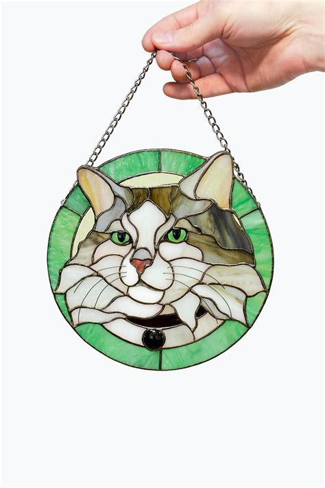 Pet Portrait Stained Glass Decor Pet Memorial Gift Custom Stained Glass