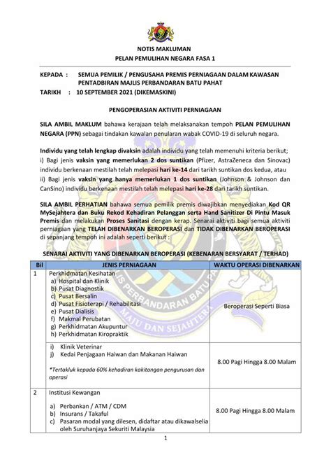 Pdf Notis Makluman Pelan Pemulihan Negara Fasa Dokumen Tips