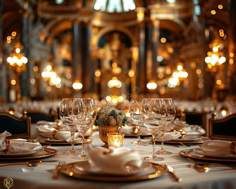elegant corporate gala dinner set   grand ballroom stock image
