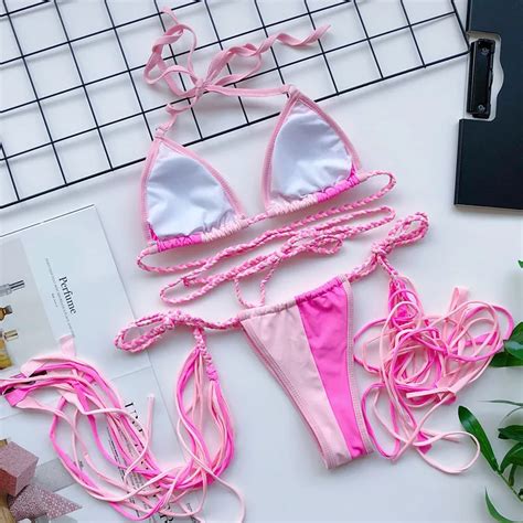 High Quality Brazilian Bikini Set Thong G String Tassel Swimsuit Push