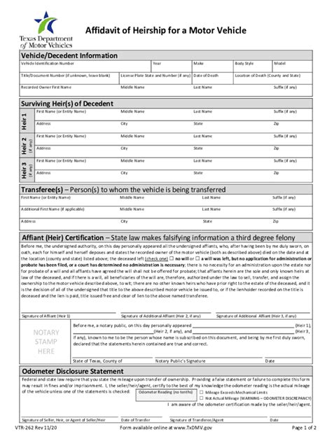 2020 2024 Form Tx Vtr 262 Fill Online Printable Fillable Blank Pdffiller