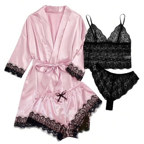 Silk Robes For Women For Party Pack Piece Women Sexy Garter Lingerie Set Robes Lace Bodysuit