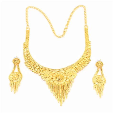 Elegant Yellow Gold Plated Jewelry Set For Women Necklace And Earrings