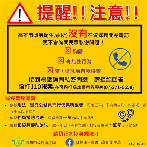 拒絕「假電訪真騷擾」，高雄市政府衛生局重申並無進行婦癌問卷調查 蕃新聞