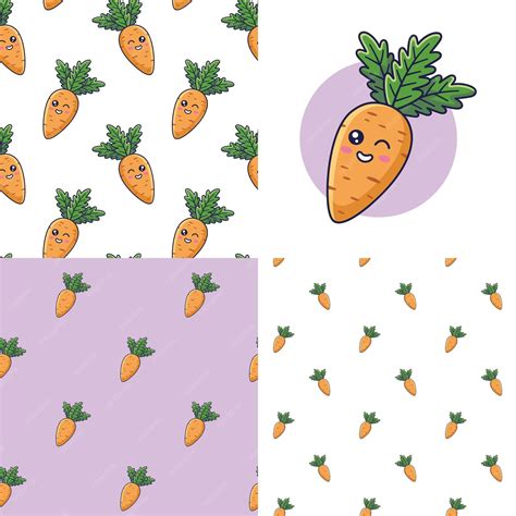 Premium Vector Set Of Cute Kawaii Carrot Patterns Vector Hand Drawn