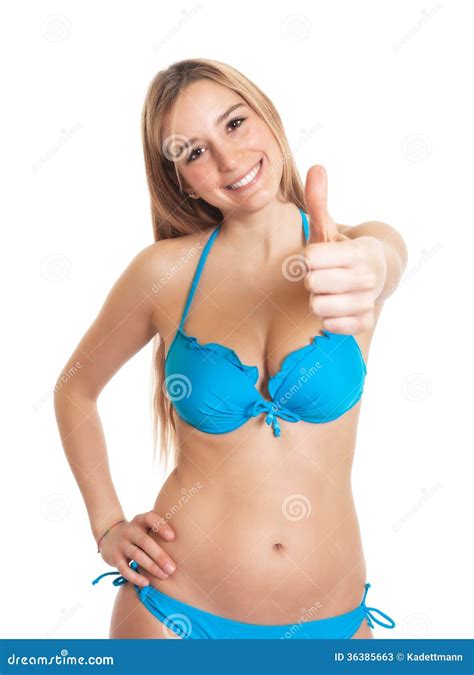 Sexy Frau Im Bikini Der Sich Daumen Zeigt Stockbild Bild von schön schauen 36385663