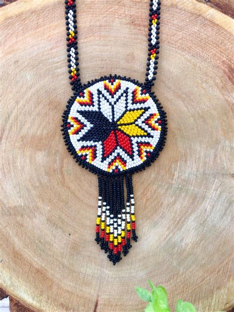 Native Medicine Wheel Style Medallion American Beadwork Necklace Ethnic Beaded Jewelry Morning