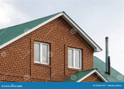 Red Brick House With Green Roof Traditional European Cultures