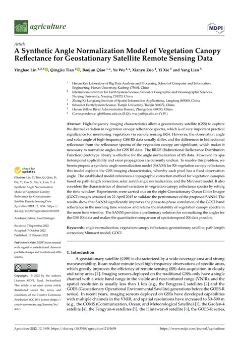 Pdf A Synthetic Angle Normalization Model Of Vegetation Canopy