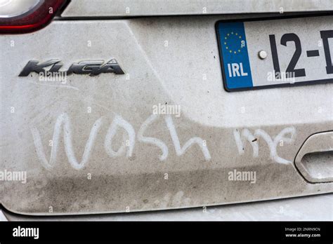 Wash Me Dirty Car Graffiti Stock Photo Alamy