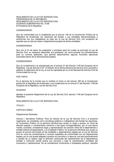 Reglamento Ley De Servicio Civil REGLAMENTO DE LA LEY DE SERVICIO