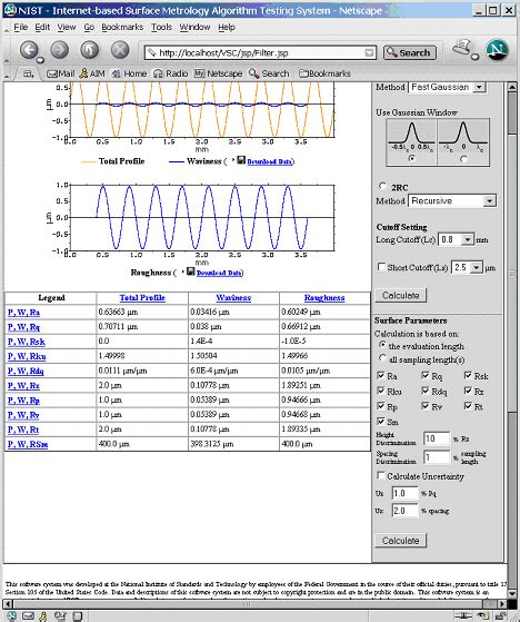 filter surface parameters