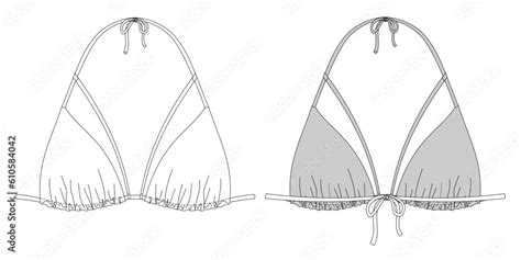 Woman Triangle Bikini Technical Drawing Template Sketch Flat Mock Up Recycled Fabric