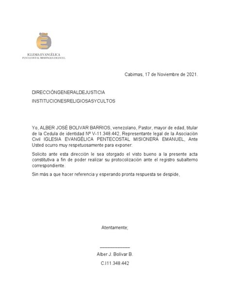 Carta De Visto Bueno Para Imprimir Pdf