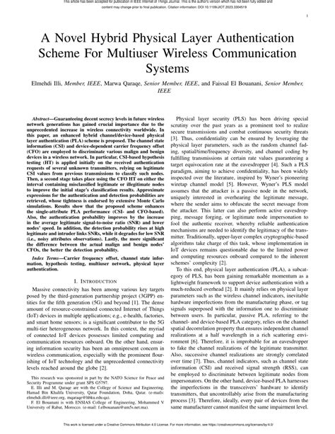 PDF A Novel Hybrid Physical Layer Authentication Scheme For Multiuser