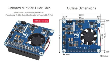 Waveshare PoE HAT C For Raspberry Pi 3B 4B 56 5 65mm