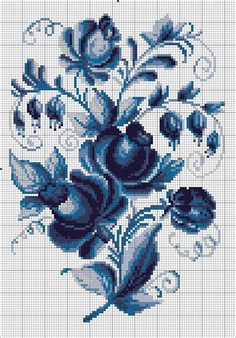 Blue Floral Cross Stitch Pattern