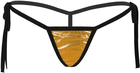 Inlzdz Damen Leder Mini String Metallic Tanga Riemen Bikini Slips Offen