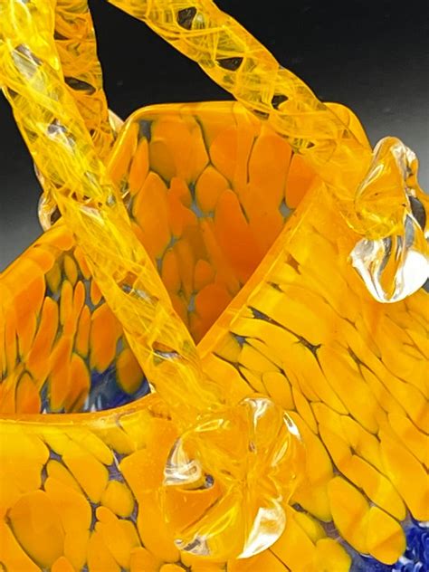 Art Glass Purse Vase Orange And Blue Etsy