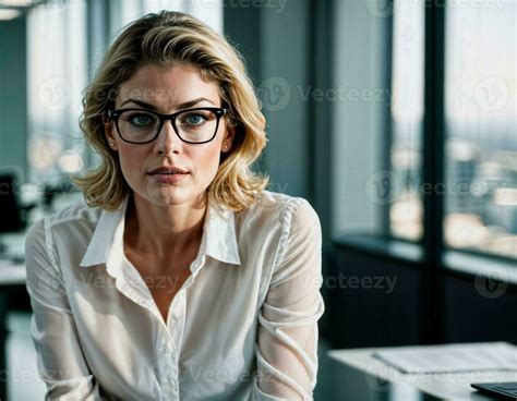 AI Generated Photo Of Beautiful Woman With Blonde Hair And White Shirt Top And Glasses As A