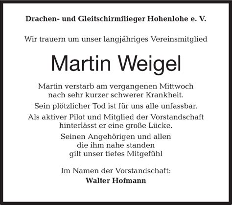 Traueranzeigen von Martin Weigel Südwest Presse Trauer