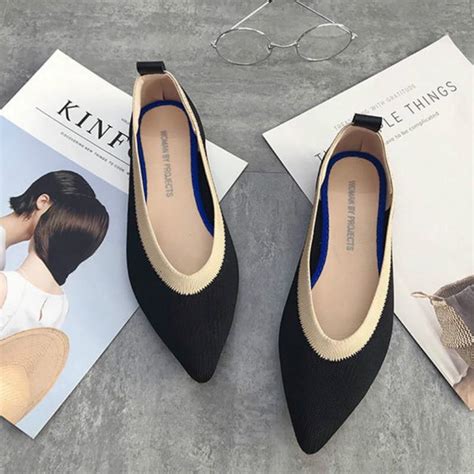 Купить Балетки ярких цветов с острым носком, вязаные туфли вамп с ...