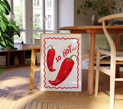 Chili Hot Pepper Art Print Red Pepper Wall Art Retro Kitchen Wall Decor Funky Trendy Red
