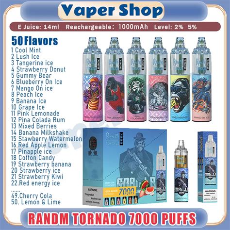 Original Randm Tornado 7000 Puff E Cigarettes 14 Ml Pod Pré Rempli 1000