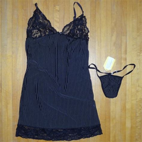 Hot Topic Intimates Sleepwear Lace Cup Sexy Pinstriped Lingerie Slip Gown Teddy Thong Xss
