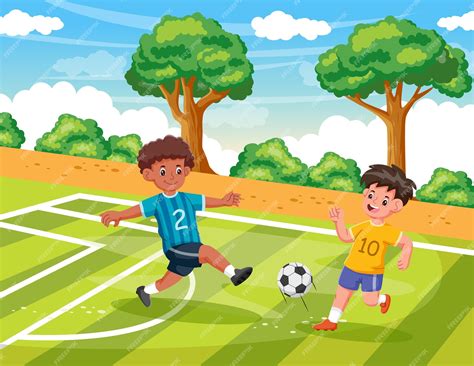 premium vector boys playing football   happy  kids