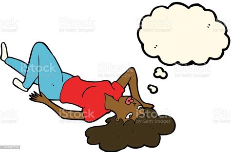 Cartoon Woman Lying On Floor With Thought Bubble Stock Illustration