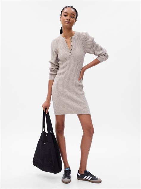 Gap Cashsoft Henley Mini Sweater Dress In Pebble Grey Modesens