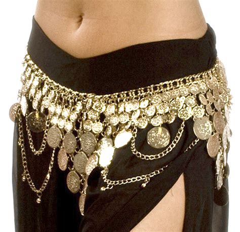 Lightweight Pyramid Gold Coin Belly Dance Belt With Bells Swags