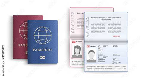 Realistic set of passport. Identity card isolated on white background ...