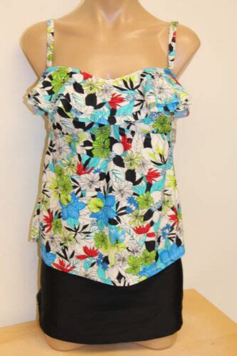 NWT Island Escape Swimsuit Bikini Tankini Pc Set Sz Skirt Multi Flowers EBay