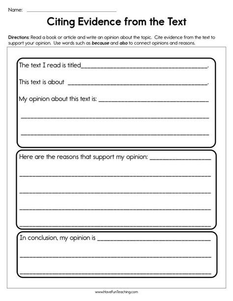 Cite Text Evidence Worksheet