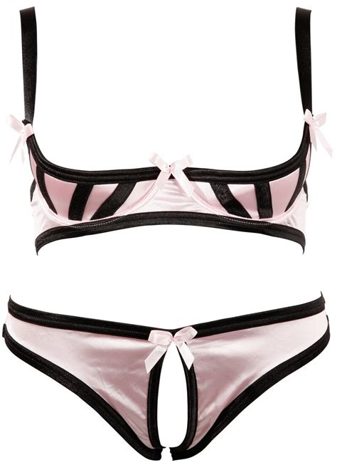 Set Intimo Rosa Con Reggiseno Scoperto E Slip Aperto All Inguine Sexy Lingerie Ebay