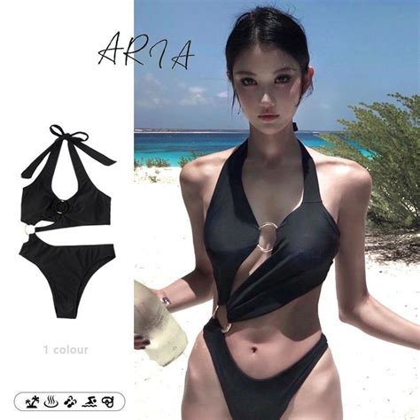 SwimsuitHigh End Halter Neck One Piece Women S Sexy Waist Baring Three Point Style Hot Girl