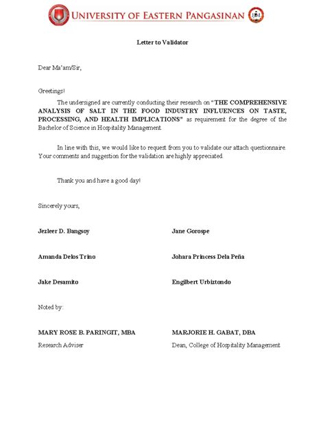 Letter To Validator Letter To Validator Dear Maam Sir Greetings