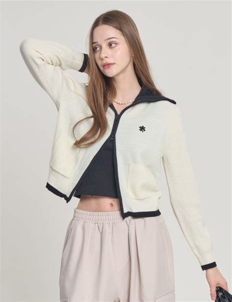 MUSINSA CLEVER FIELD 2WAY ZIP UP Color Combination Knit Cardigan Cream