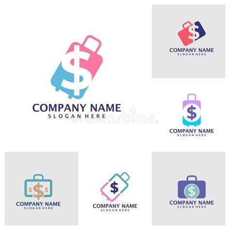 Set Of Money Suitcase Logo Design Vector Suitcase Logo Design Template