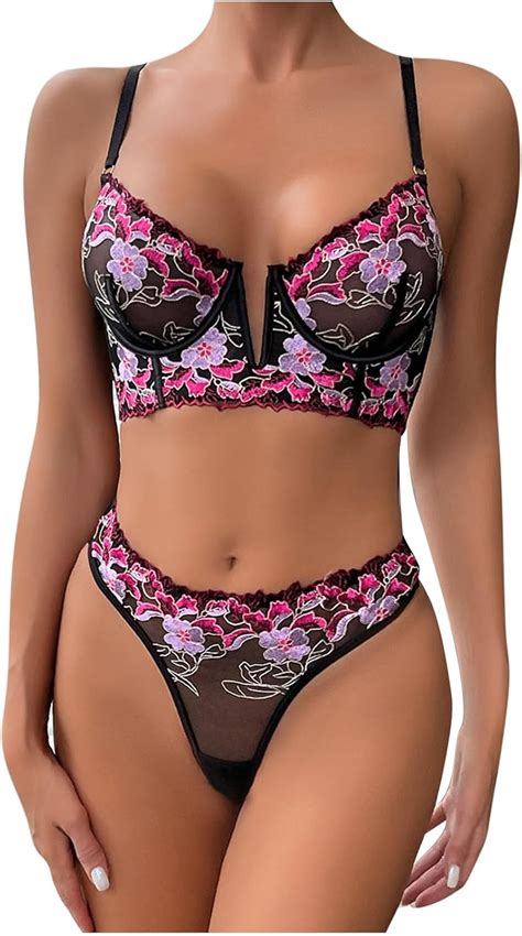 Amazon Xipcokm Women S Lace Lingerie Set Floral Lace Mesh Matching