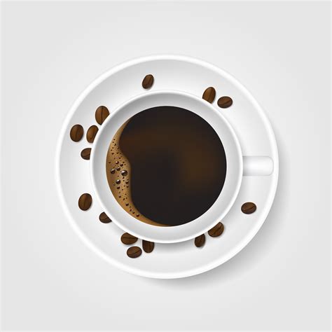 Realistic White Cup Of Coffee With Foam And Coffee Beans On White