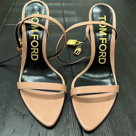 Tom Ford Nude Padlock Metallic Leather Sandals Gem