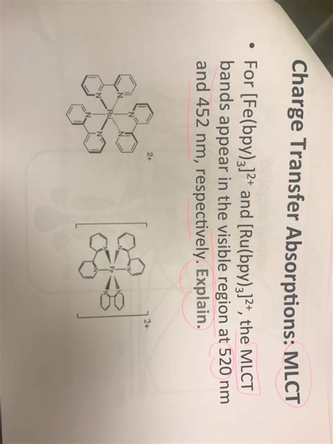 Solved Charge Transfer Absorptions MLCT 2 Bands Appear In Chegg