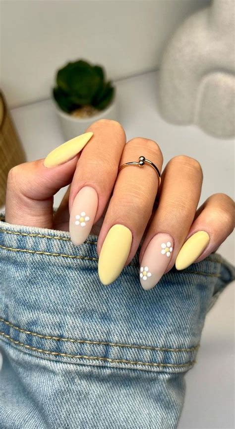 Your Nails Deserve These Floral Designs Matte Nude Yellow Nails Yellow Nails Yellow Nails
