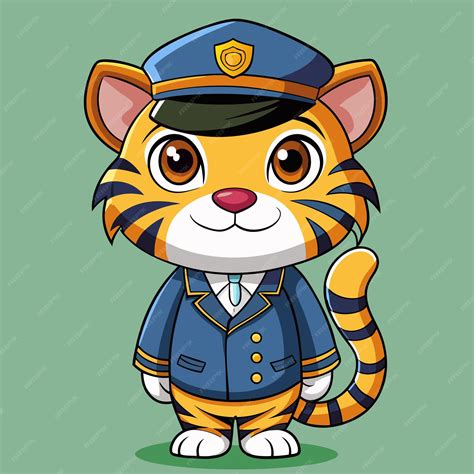 Пушистый тигр с униформой и шляпой | Премиум AI-сгенерированный вектор