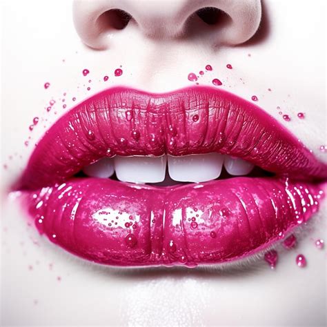 A Hot Barbie Pink Glossy Glittery Sparkly Pouty Lips Puckered Into A Kiss Heart Dripping