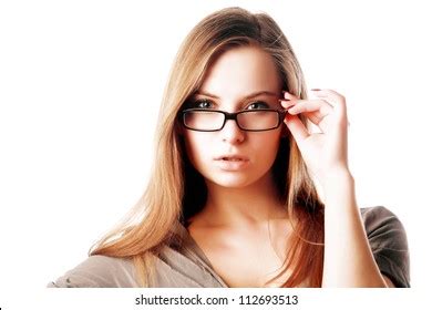 Sexy Blonde Woman Wearing Glasses Isolated Stock Photo