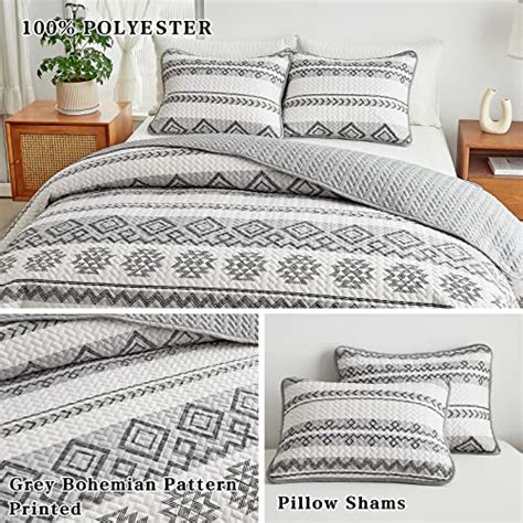 Flysheep Piece Grey Quilt Set Queen Full Size Bohemian Pattern On